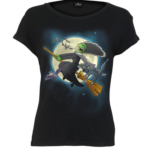 THE SIMPSONS - MARGE WITCH - Boatneck Cap Sleeve Top Black