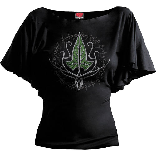LOTR - FRODO LEAF - Boat Neck Bat Sleeve Top Black