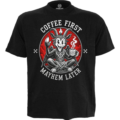 COFFEE AND MAYHEM - Front Print T-Shirt Black