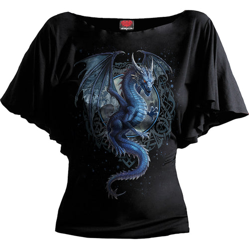 STORM DRAGON - Boat Neck Bat Sleeve Top Black