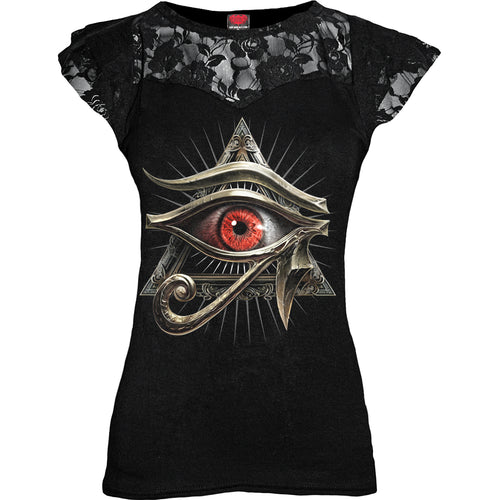 EVIL EYE - Lace Layered Cap Sleeve Top Black
