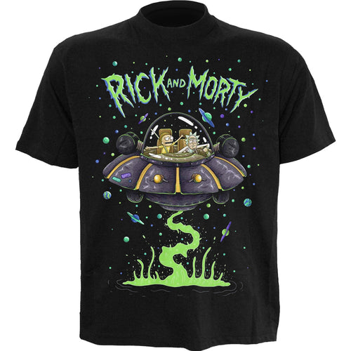 RICK AND MORTY - SPACE CRUISER - Front Print T-Shirt Black