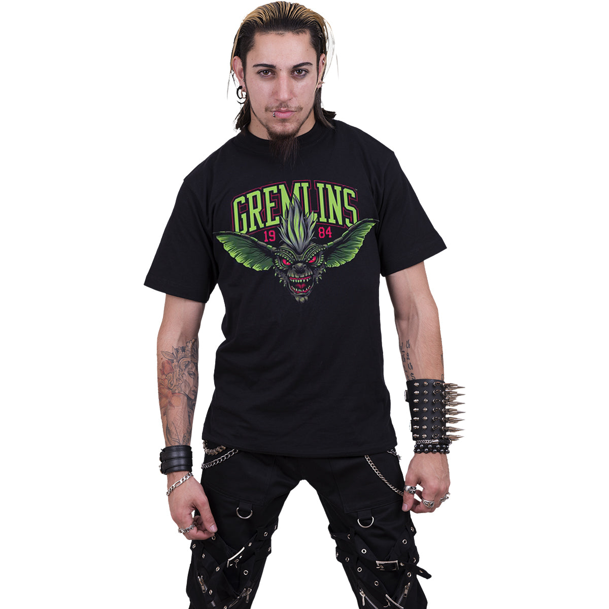 GREMLINS - STRIPE - Front Print T-Shirt Black