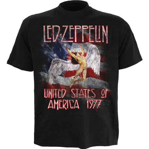 LED ZEPPELIN - STARS N STRIPES USA 77 - T-SHIRT - Front Print T-Shirt Black