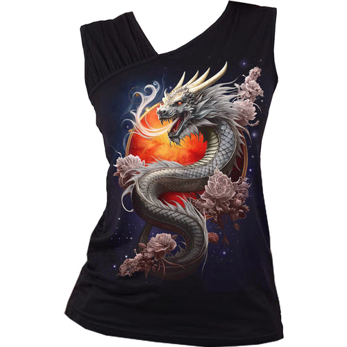 SUN DRAGON - Gathered Shoulder Slant Vest Black