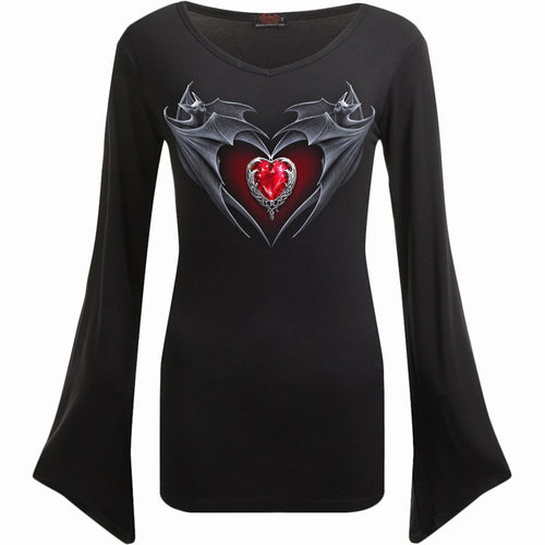 BAT'S HEART - V Neck Goth Sleeve Top Black