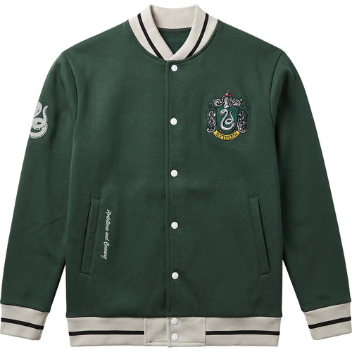 HARRY POTTER - SLYTHERIN CREST SLOGAN - Baseball Jacket Dk Green Grey Trim