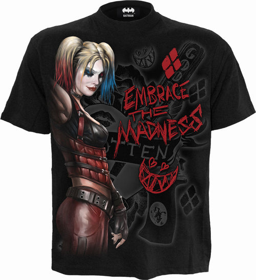 HARLEY QUINN - EMBRACE MADNESS - Front Print T-Shirt Black