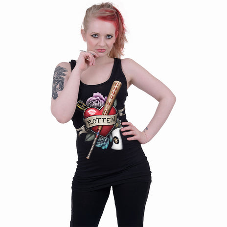 HARLEY QUINN - ROTTEN - Razor Back Top Black