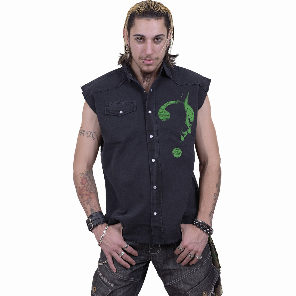 RIDDLER - GLOW IN THE DARK LOGO - Sleeveless Stone Washed Worker Black