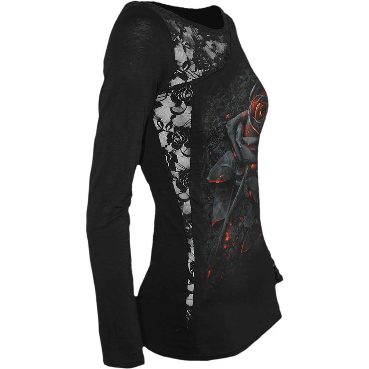 BURNT ROSE - Lace One Shoulder Top Black - Spiral USA