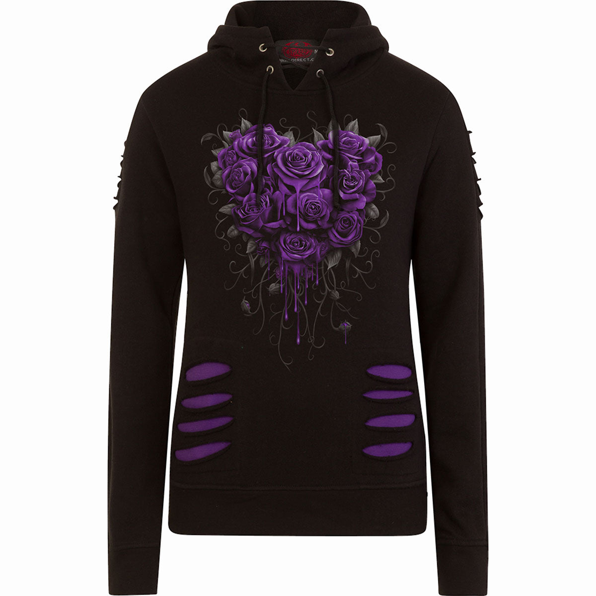 BLEEDING HEART - Large Hood Ripped Hoody Purple-Black