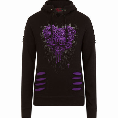 BLEEDING HEART - Large Hood Ripped Hoody Purple-Black