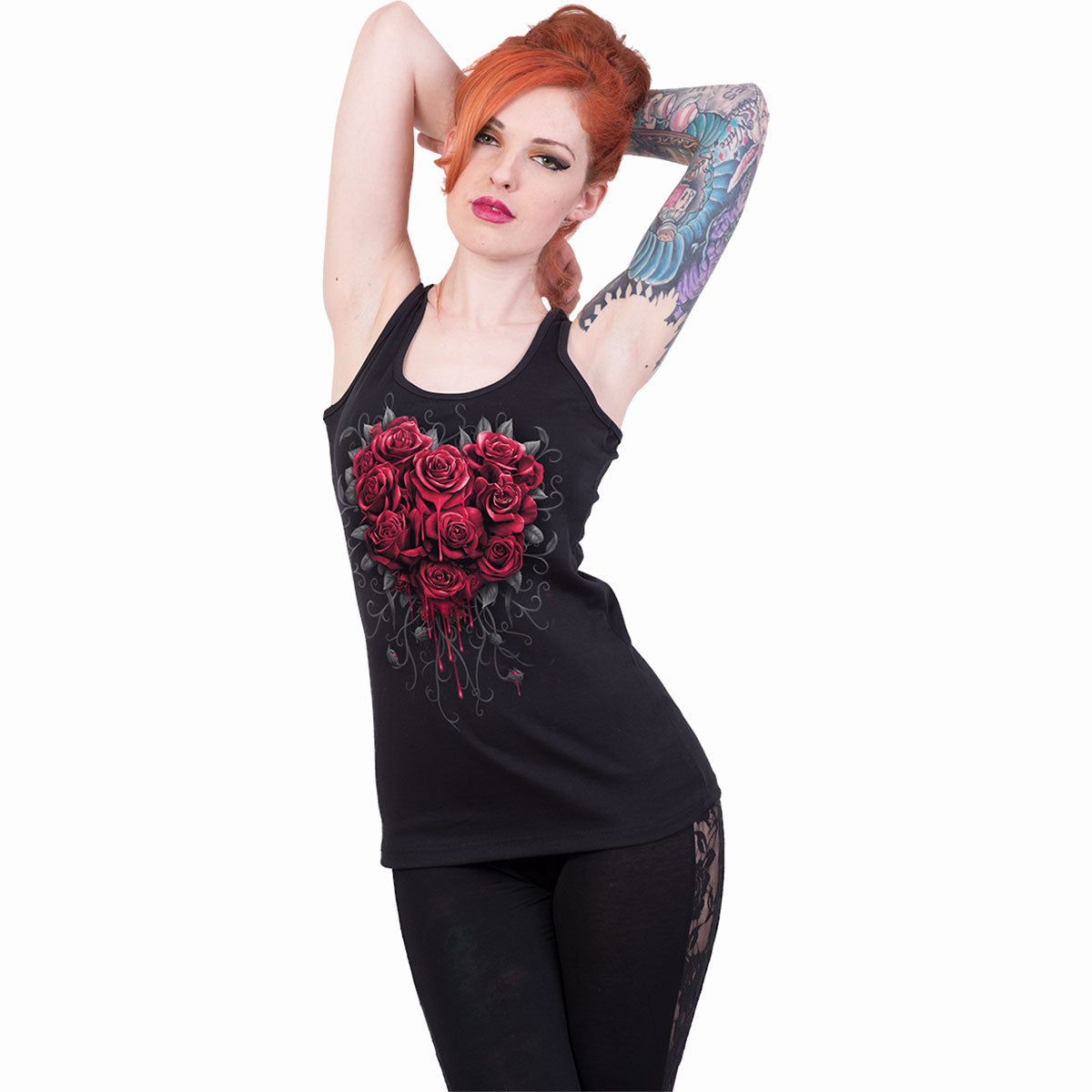 BLEEDING HEART - Razor Back Top Black