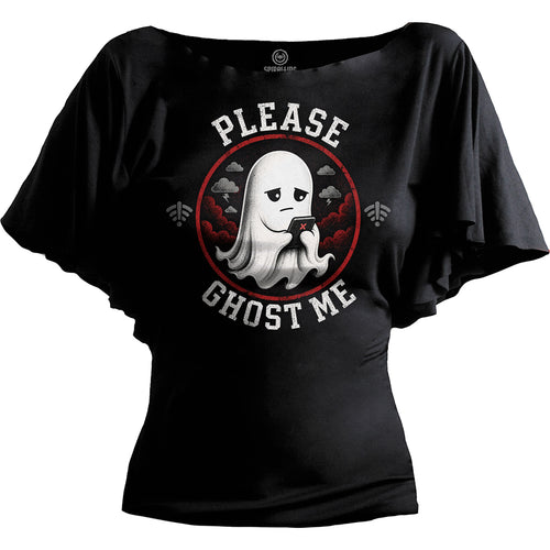 GHOST ME  - Boat Neck Bat Sleeve Top Black