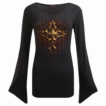 DRIPPING GOLD - V Neck Goth Sleeve Top Black