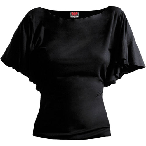 GOTHIC ELEGANCE - Boat Neck Bat Sleeve Top Black