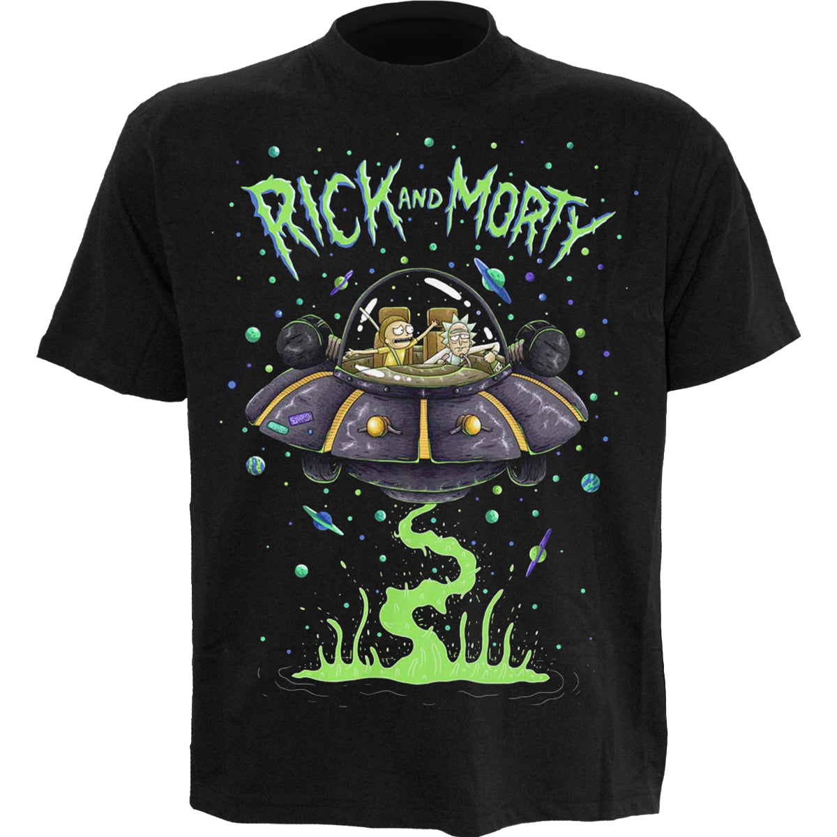 RICK AND MORTY - SPACE CRUISER   - Front Print T-Shirt Black