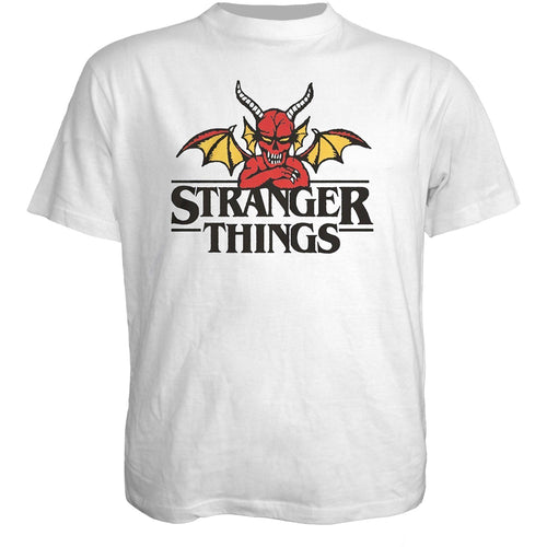 STRANGER THINGS - DEMON - Front Print T-Shirt White