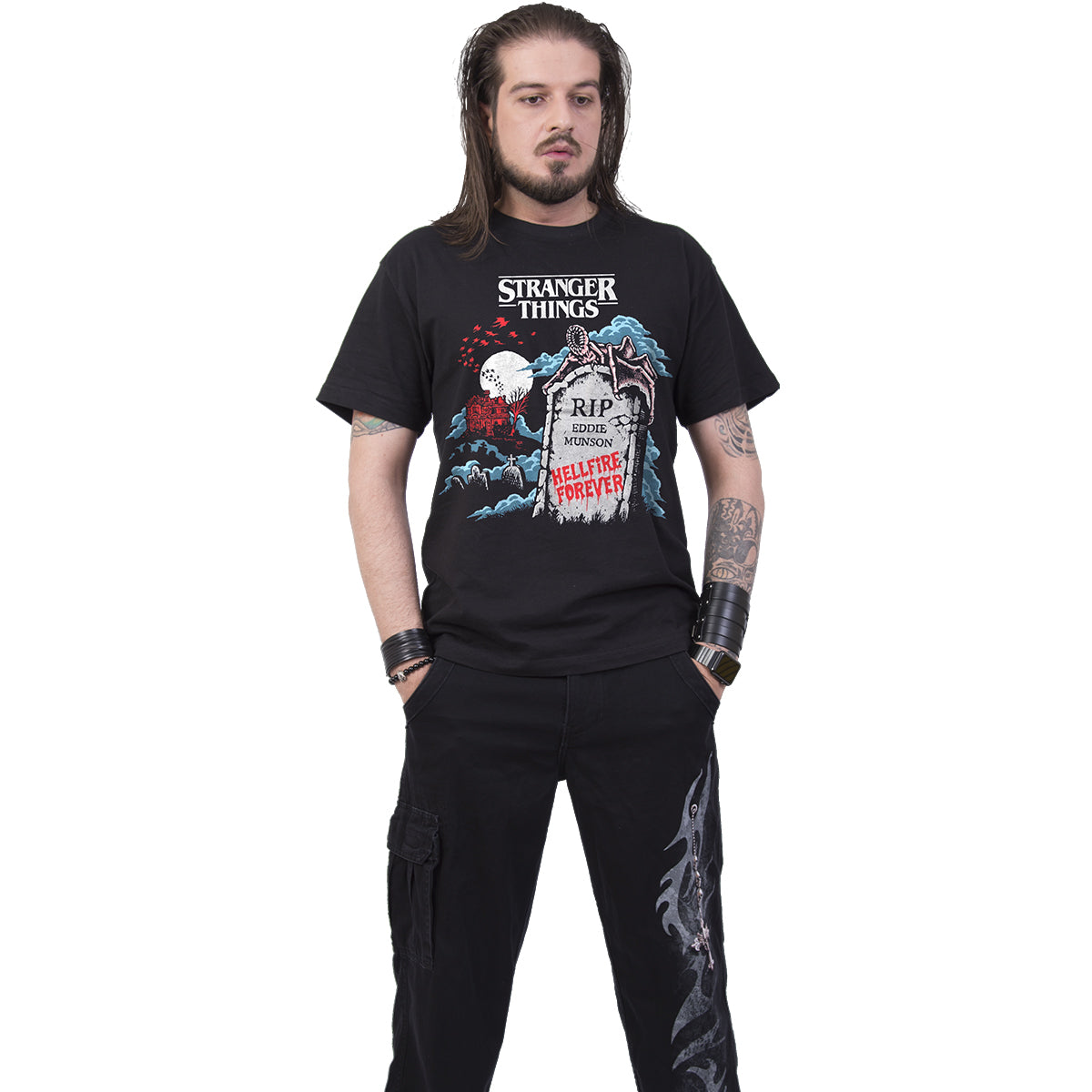 STRANGER THINGS - RIP EDDIE - Front Print T-Shirt Black