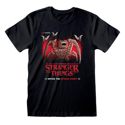 STRANGER THINGS - 8 BIT UPSIDE DOWN - Front Print T-Shirt Black