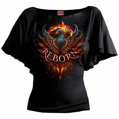 ASHES REBORN - Boat Neck Bat Sleeve Top Black