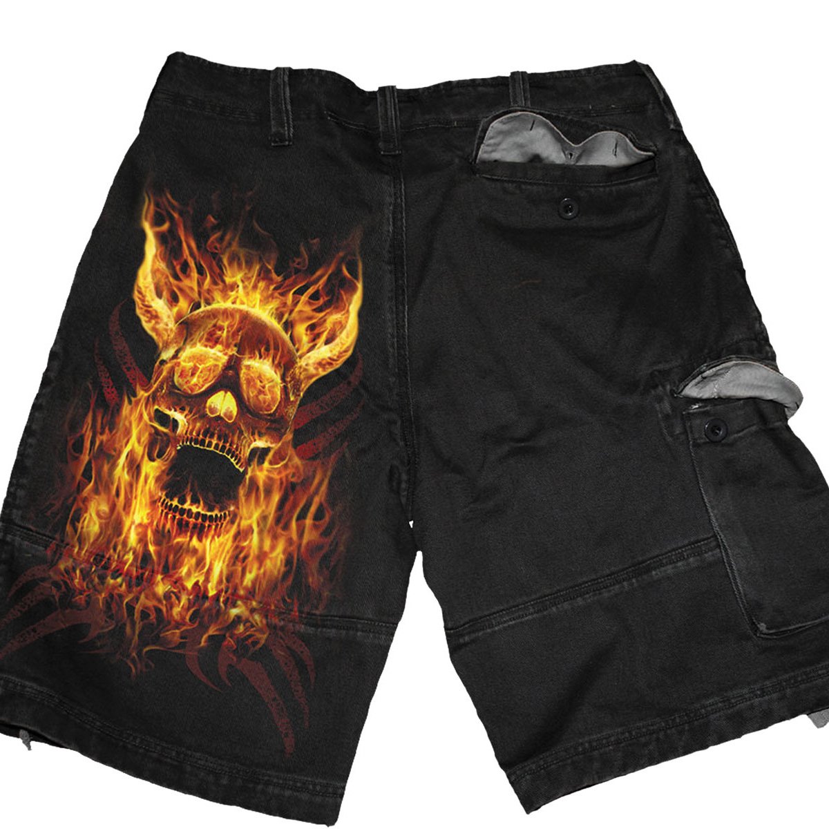 BURN IN HELL - Vintage Cargo Shorts Black - Spiral USA